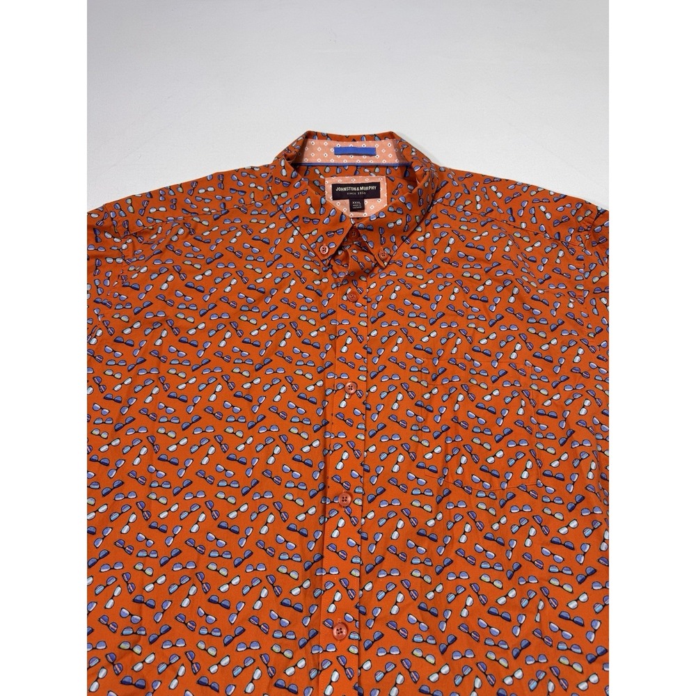 Johnston & Murphy Mens 3XL Sunglasses AOP Button Shirt Vacation Beach Orange